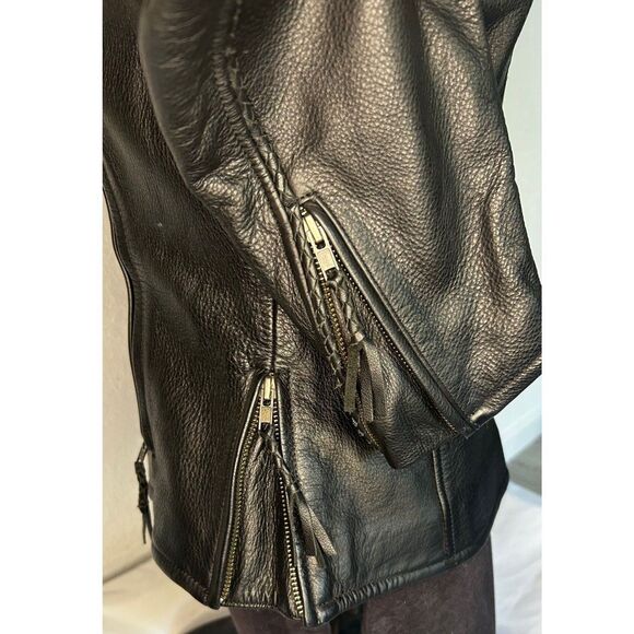 Harley Davidson Womens M Leather Riding Jacket Black Willie G Wheel Large Print - Picture 8 of 12